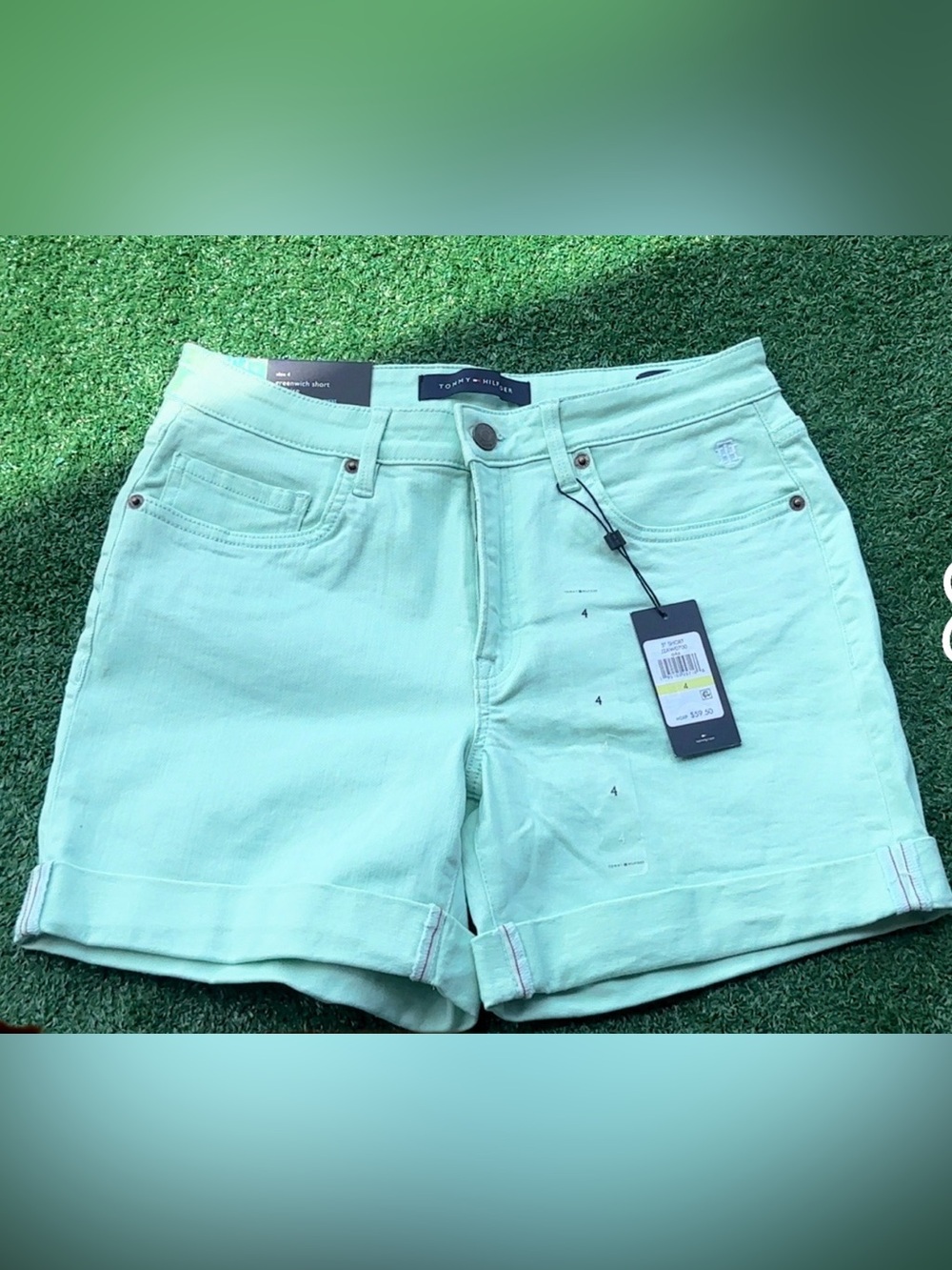 Tommy Hilfiger Light Mint Green Midrise Denim Shorts